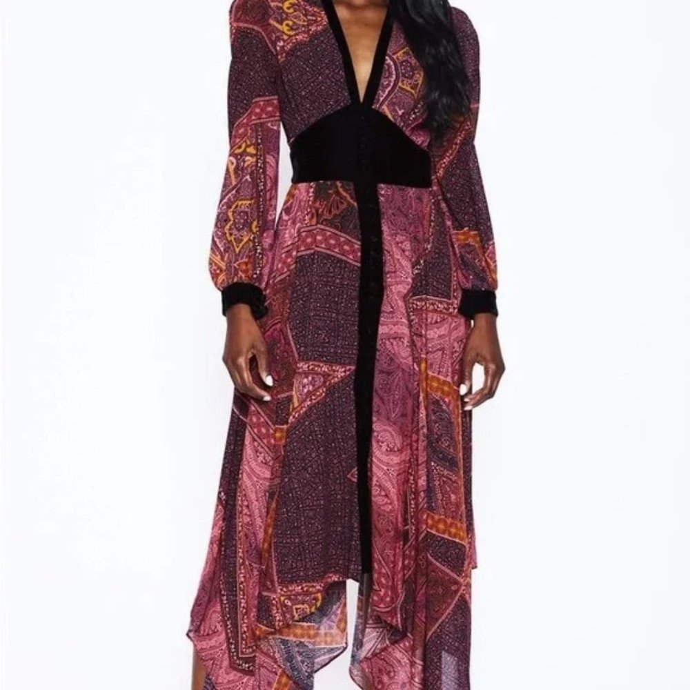 Divine Heritage NWT Boysenberry Paisley Handkerchief Hem Dress size XS